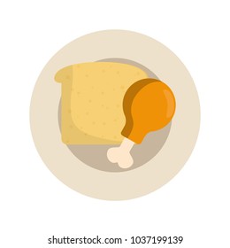 dish with bread and chicken leg icon over white background vector illustration