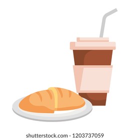 dish with bread cuted and coffee