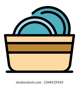 Dish bucket icon outline vector. Liquid bottle. Clean wash color flat