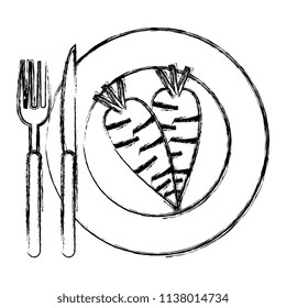 dish with carrots and cutleries
