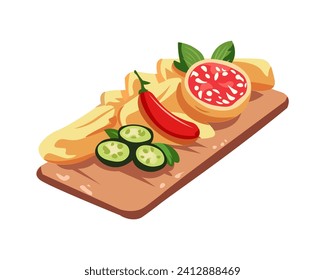 A dish of Caucasian cuisine. The cartoon design adds a playful touch to the mouthwatering flavors and textures of this culinary masterpiece. Vector illustration.