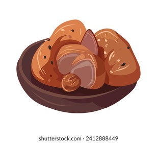 A dish of Caucasian cuisine. The meat ingredients and spices are showcased in a playful manner, creating a visual treat that's as appetizing as it is entertaining. Vector illustration.