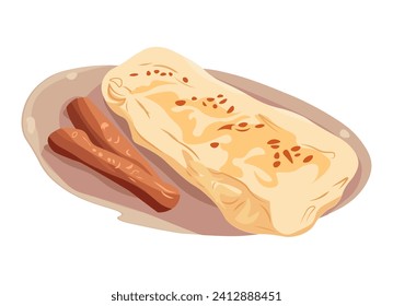 A dish of Caucasian cuisine. This design adds a touch of whimsy to the delectable ingredients and presentation. Vector illustration.