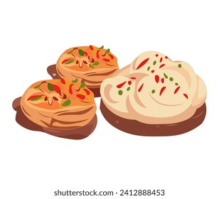 A dish of Caucasian cuisine. This design infuses a sense of joy and whimsy into the presentation, reminding us that food is not just nourishment but also a source of happiness. Vector illustration.