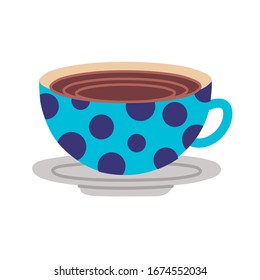 dish with ceramic cup dotted flat style icon vector illustration design