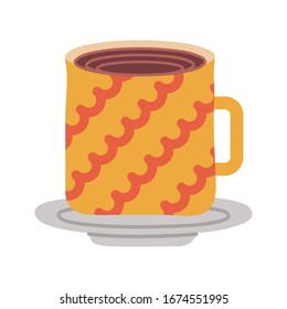 dish and ceramic cup with waves lines flat style icon vector illustration design