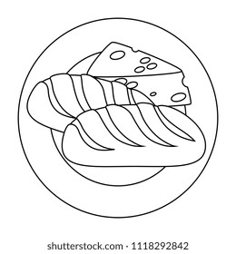 dish with cheese piece and bread