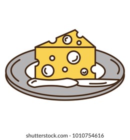 dish with cheese piece and knife