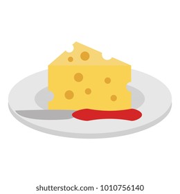 dish with cheese piece and knife