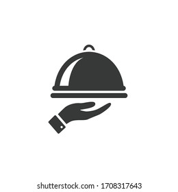 Tapa o tapón, servidor de bandeja con porción manual, icono de vector aislado negro de harina.
