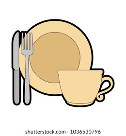 dish with cup and cutlery