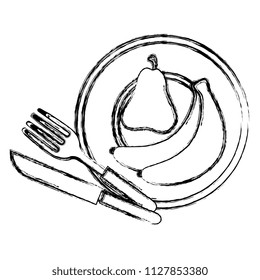 dish with cutleries and fruits