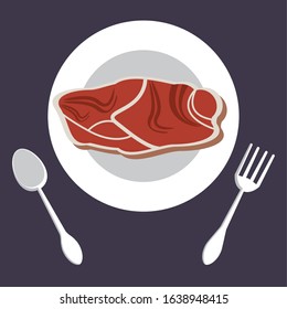 dish and cutleries with meat steak vector illustration design