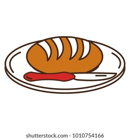 dish and cutlery with bread