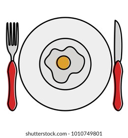 dish and cutlery with egg fried