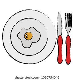 dish and cutlery with egg fried