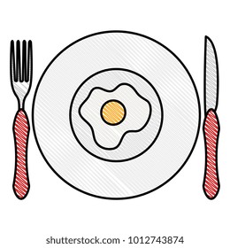 dish and cutlery with egg fried
