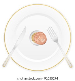 Dish with cutlery and euro coin. Vector illustration.