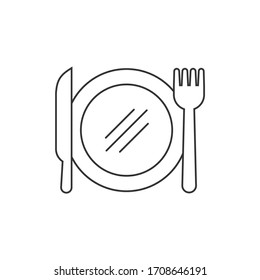 Dish with cutlery and fork food concept. Icon design linear style. Vector illustration.