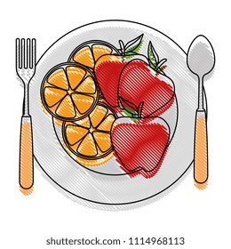 dish and cutlery with fruits menu