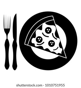 dish and cutlery with pizza