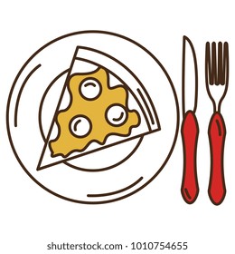 dish and cutlery with pizza