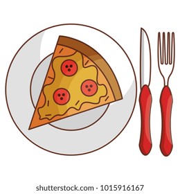 dish and cutlery with pizza vector illustration design