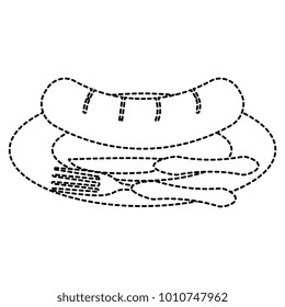 dish and cutlery with sausage