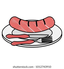 dish and cutlery with sausage