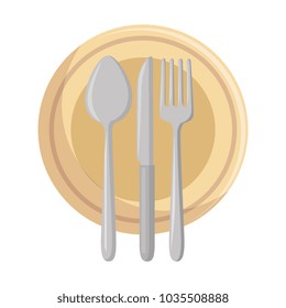 dish with cutlery set isolated icon