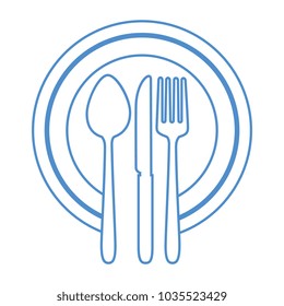 dish with cutlery set isolated icon