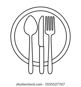 dish with cutlery set isolated icon