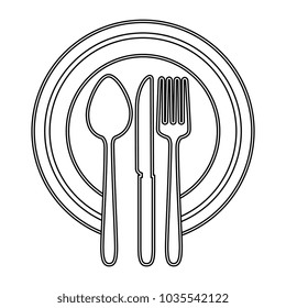 dish with cutlery set isolated icon