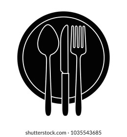 dish with cutlery set isolated icon