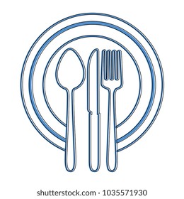 dish with cutlery set isolated icon