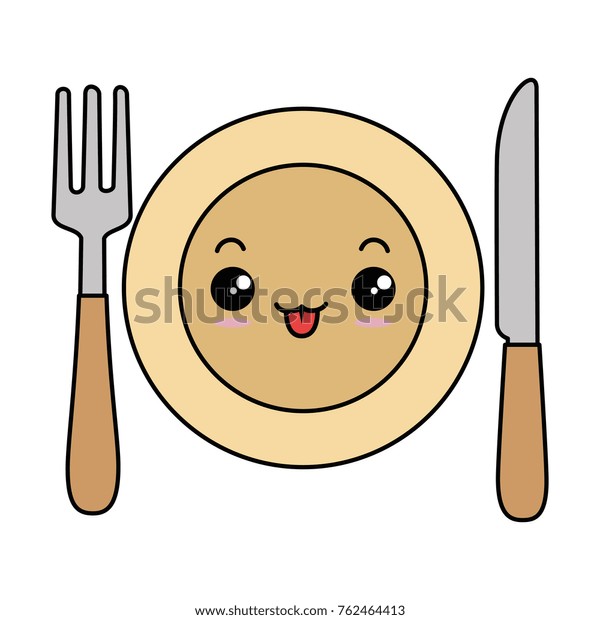 Dish Cutlery Set Kawaii Character Stock Vector (Royalty Free) 762464413