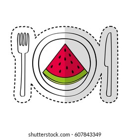 dish and cutlery with watermelon fresh fruit vector illustration design