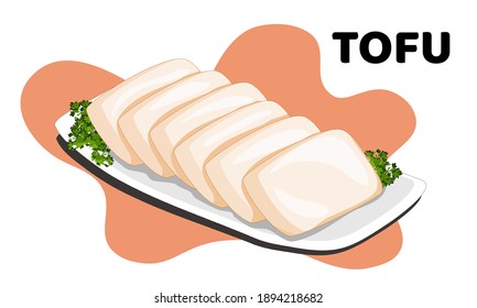 a dish of  cutting tofu on white background. Close up hand drawing vector illustration.
