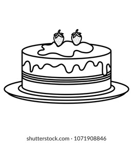 dish with delicious cake celebration