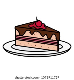 dish with delicious cake portion