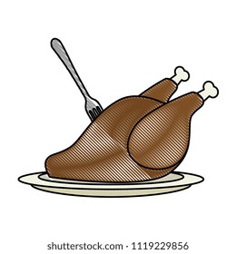 dish with delicious chicken meat and fork