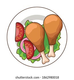 dish with delicious chicken thighs fast food icon vector illustration design