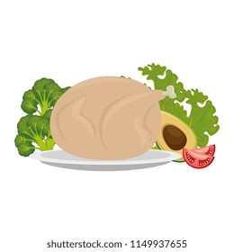 dish with delicious chicken and vegetables
