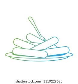 dish with delicious sausages and fork