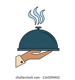 Dish dome on waiter hand