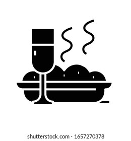 Icono negro de Dish y Beba, ilustración conceptual, símbolo plano vectorial, signo de glifo.
