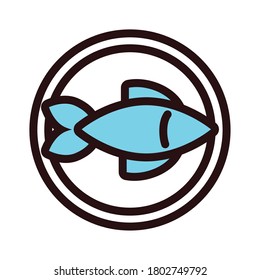 Schale mit Fisch-Seefisch-Linie Stil Symbol Vektorgrafik Design