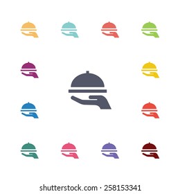 dish flat icons set. Open colorful buttons 