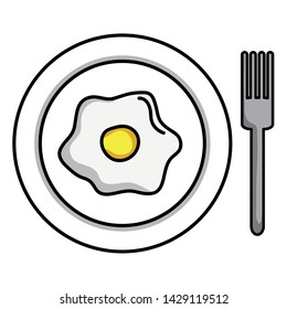 dish and fork with egg fried