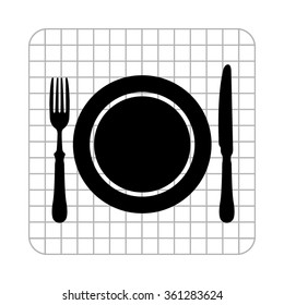 Dish; fork and knife -  black vector icon